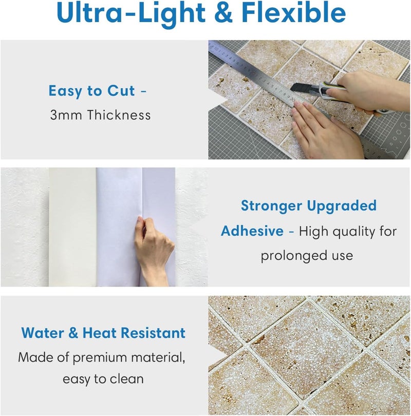 COMSTICKC 3D Faux Stone Peel and Stick Wall Panel, 10 Pcs 12"X12" Ultra-Light Thin PVC Stone Self Adhesive Fake Brick Wallpaper Backsplash for Interior Wall Decor - Image 4